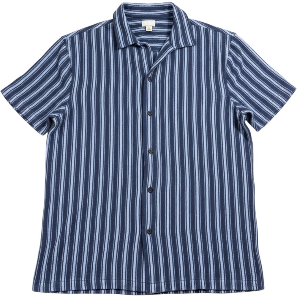 J.Crew Mens Blue Striped Cotton Terry Knit Short Sleeve Shirt Large‎ NEW